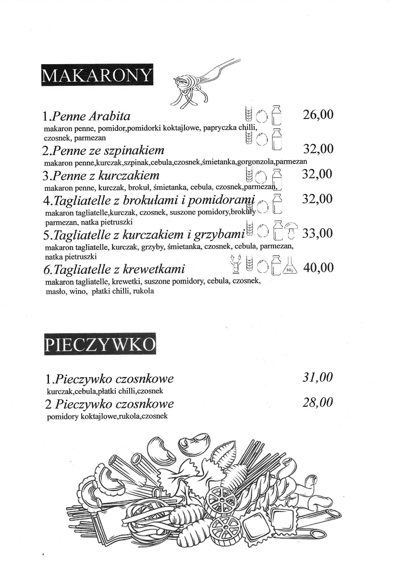 Menu polskie - makarony